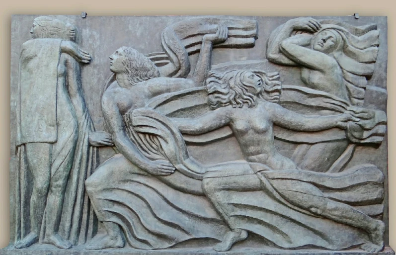 a relief depicting the story of a man and woman fighting