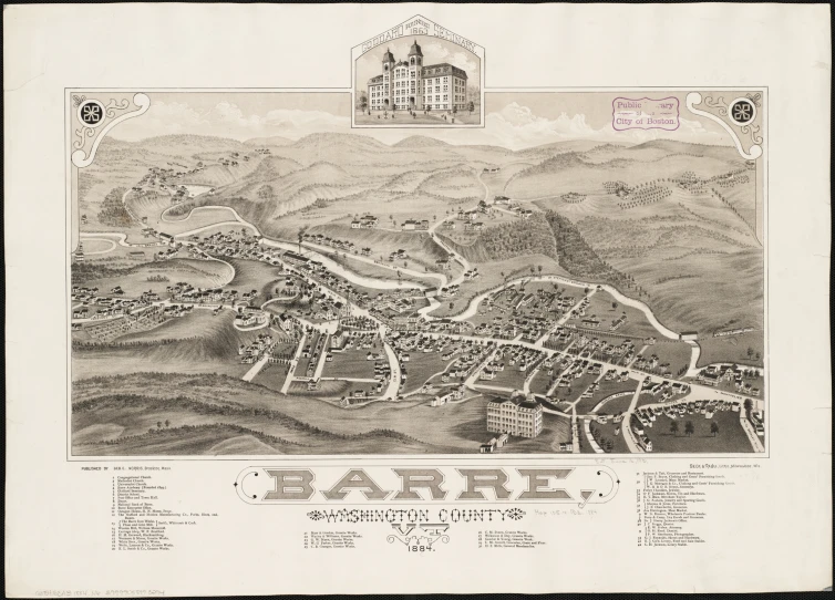 a black and white map of barrc showing a village