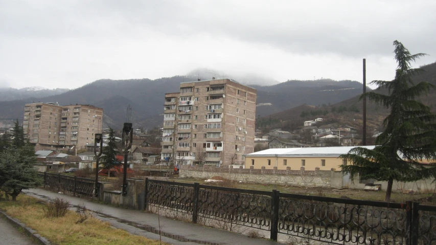 an industrial area with buildings on the other side