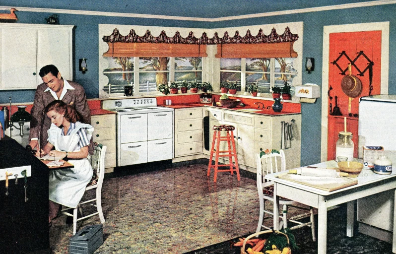 a man is in a kitchen in an old po