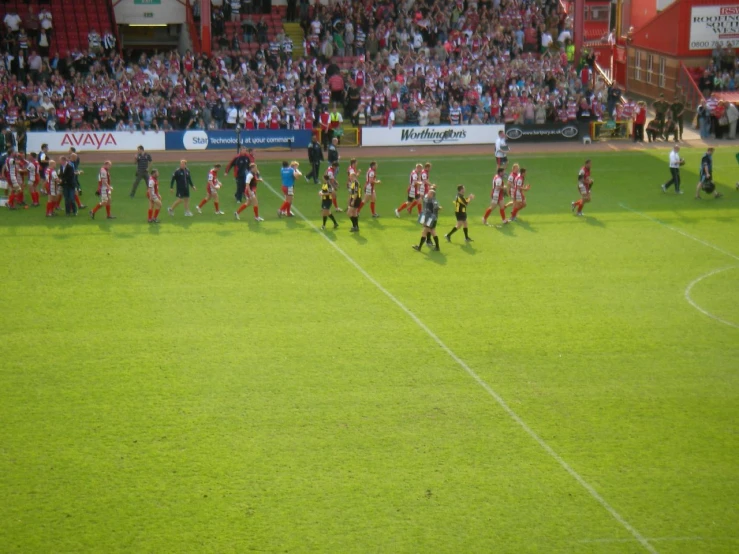 a couple teams of soccer players play a game of soccer