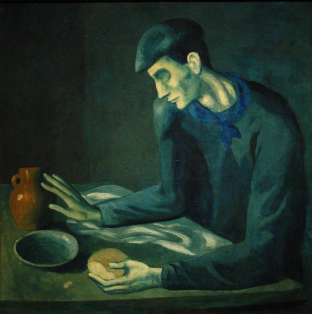 a painting of a man holding a plate