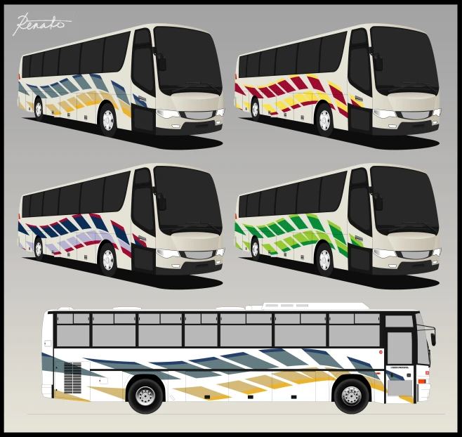 this is a set of four different bus styles
