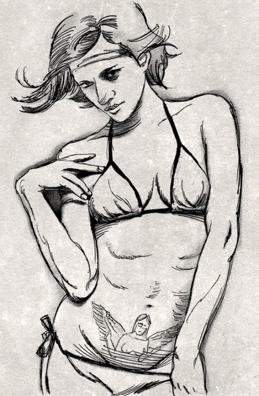 sketched picture of a female in a bikini