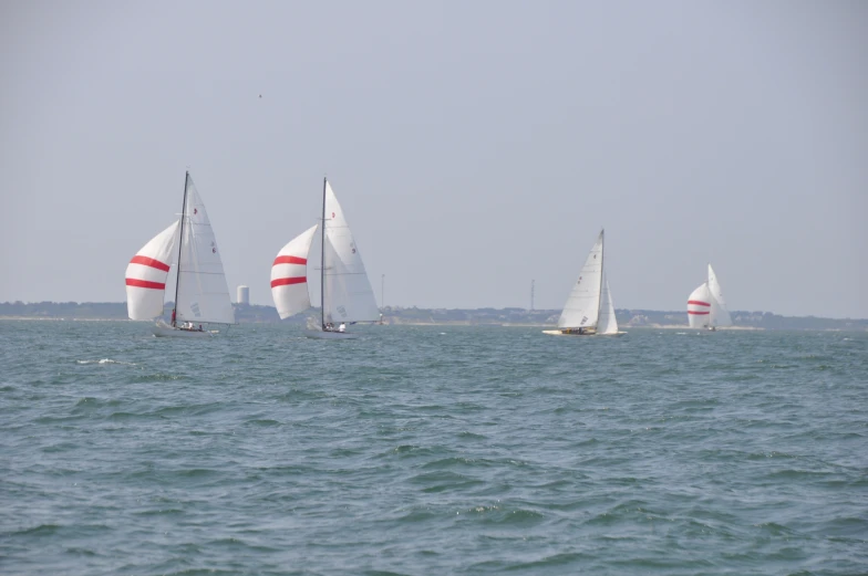 a group of sailboats sailing on top of a body of water
