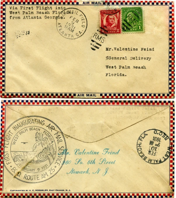 a pair of envelopes with a stamp on them
