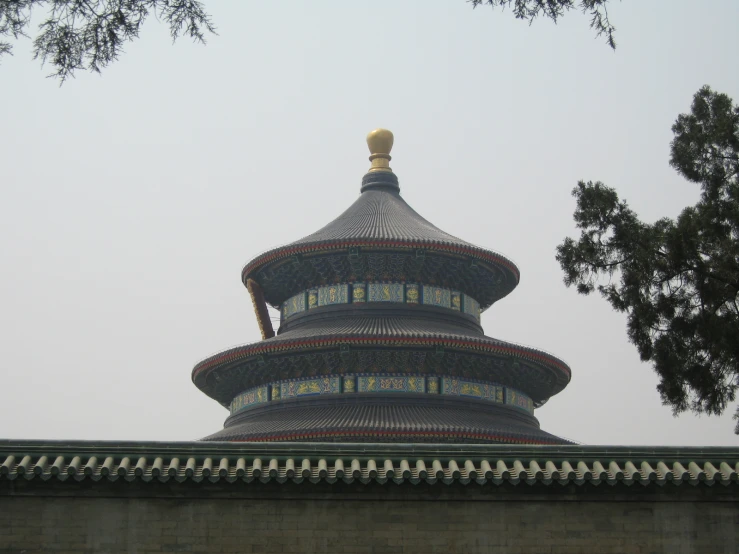 the top of a temple looking upward at the building