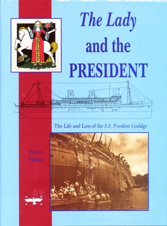 a book cover with an airplane and image of a boat