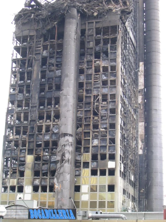 the facade of a large tall building