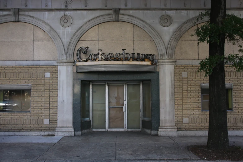 a building has large glass doors in front