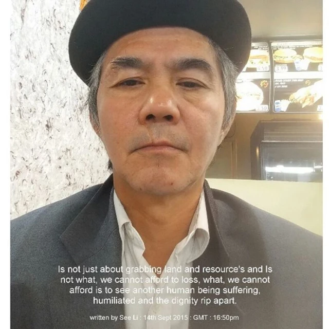 a man in black hat with words above it