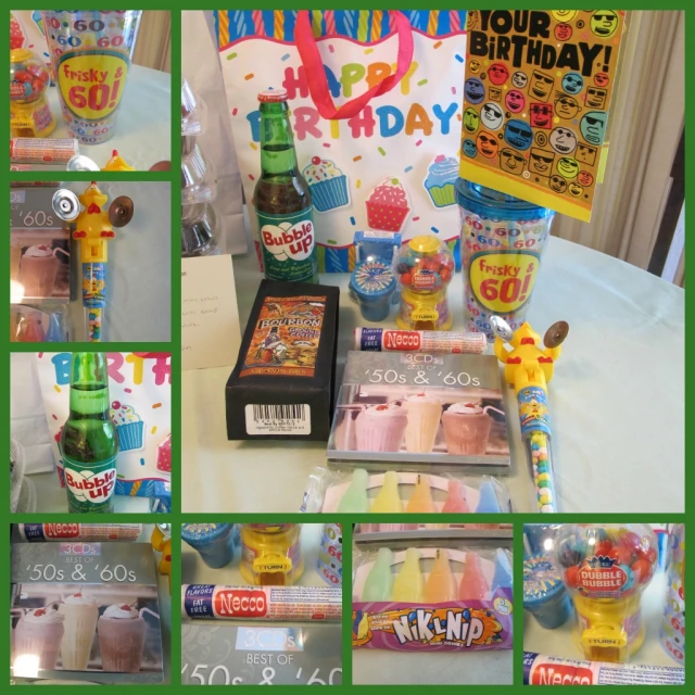 an assortment of items for birthdays are arranged on the table