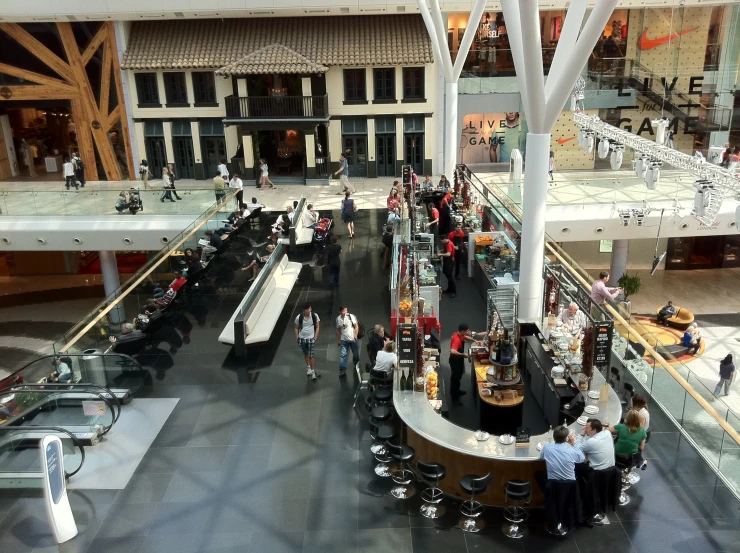 people in the mall near an escalator