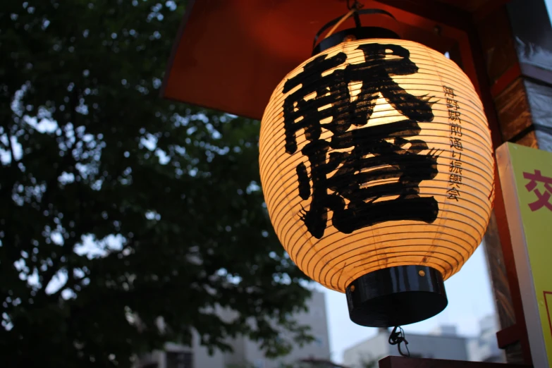 a lamp has an asian character on it