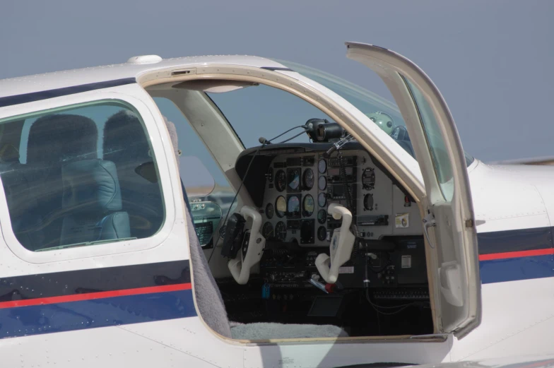 the cockpit of a small private airplane is shown