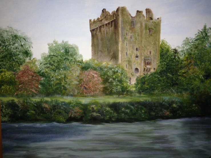 the painting is made on canvas of an old castle