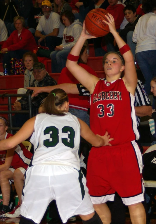 girls basketball game in the stands with spectators watching