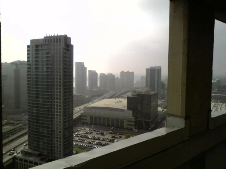 a view of parking lot from a building