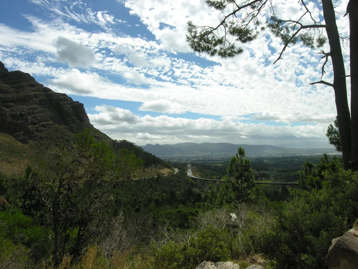 this is the view over a mountain overlooking the landscape