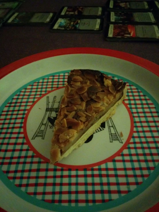 a plate with a piece of pie on top of it