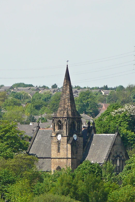 an old church surrounded by forest and trees