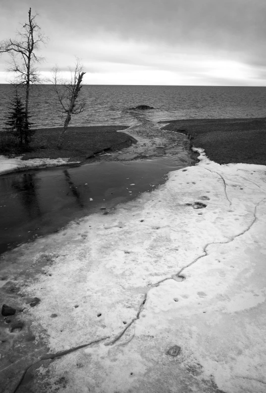 an ocean line with some snow on it