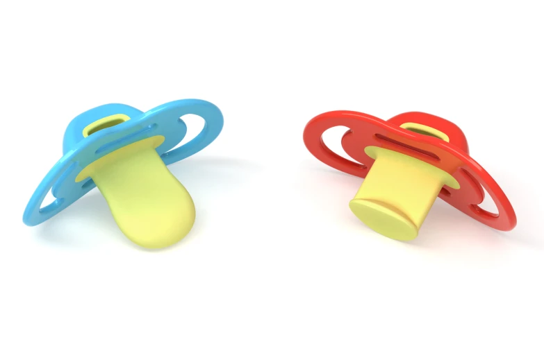 the image shows two small colorful objects that are facing opposite directions