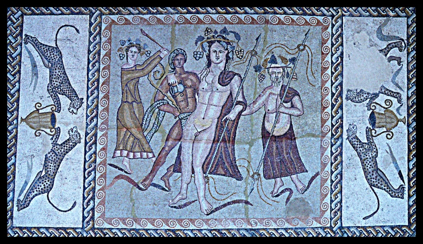 the three men in an old mosaic with designs on them