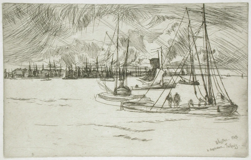 a drawing of a boat docked at the shore