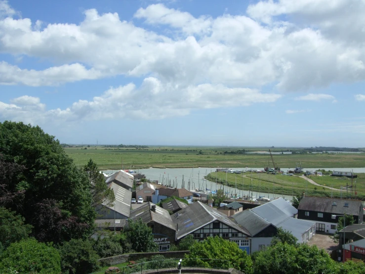 a beautiful country view in the day, with clouds above