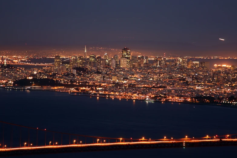 a night time s of the city lights in bay area