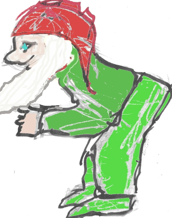 a drawing of a bearded man wearing a green outfit