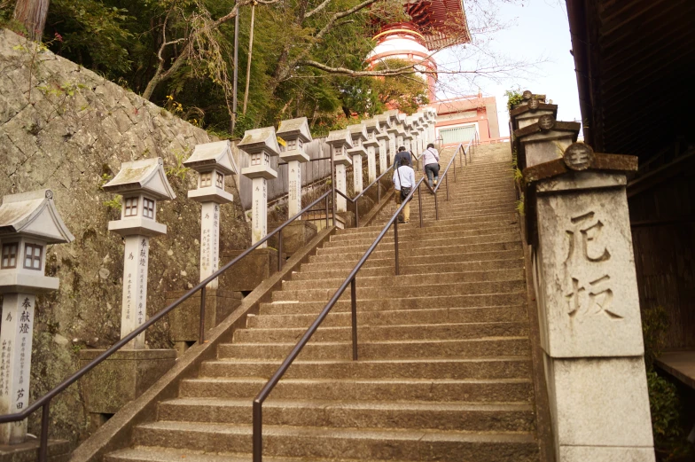 the stairs to an oriental temple are empty