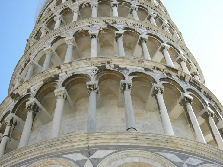 looking up at the large tower from below