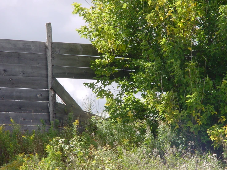 a wooden fence surrounded by lots of trees