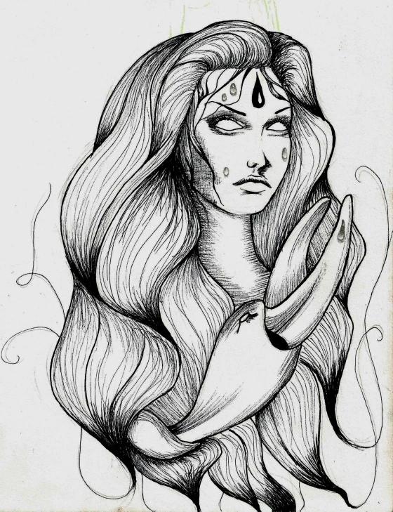 a drawing of a woman with long hair