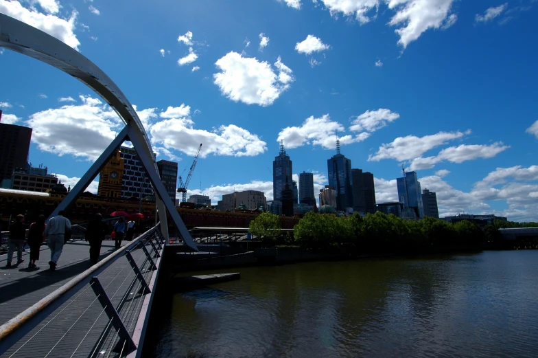 the sky is partly cloudy over the river