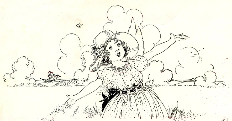 a drawing of a girl with her arms outstretched