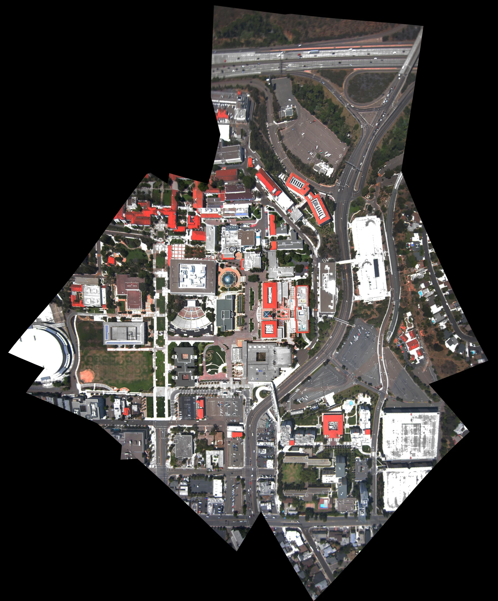 satellite image of a city from space, showing the intersection