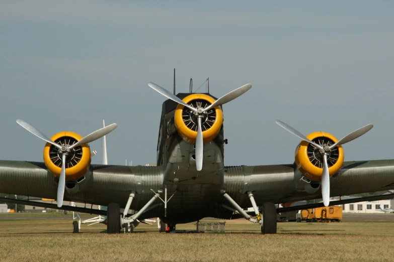 the propeller on this airplane looks like it was flying with a giant propeller