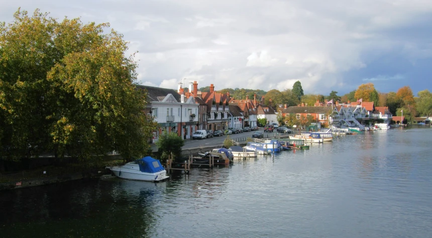 a small city with boats docked in the water