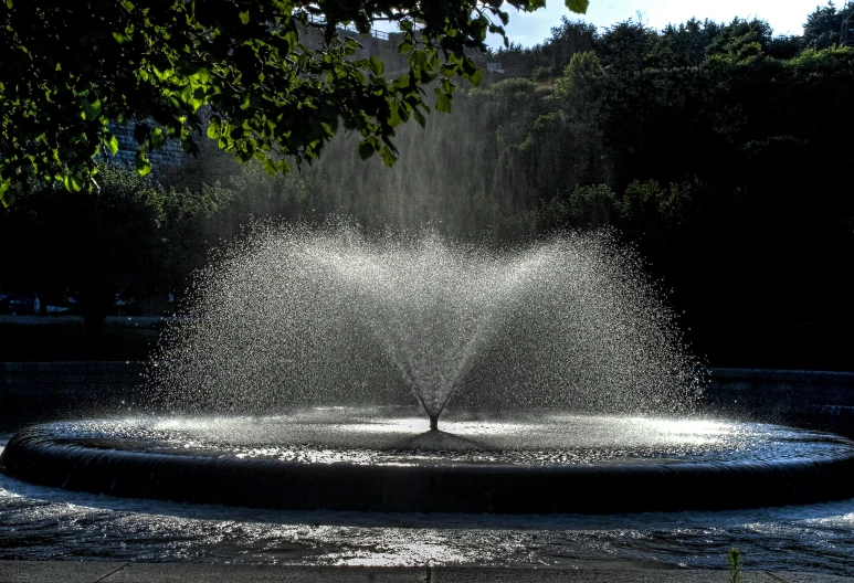 the fountains spewer are full of water on a  day