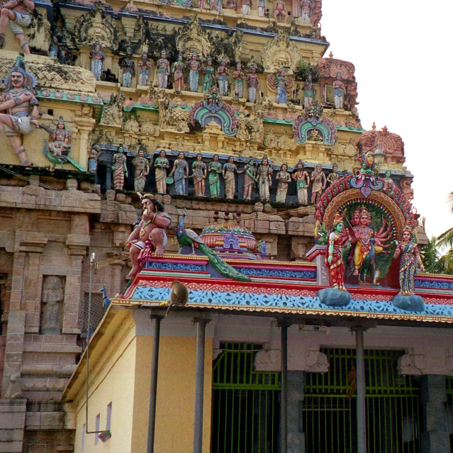 colorful ornately decorated hindu architecture outside an old temple