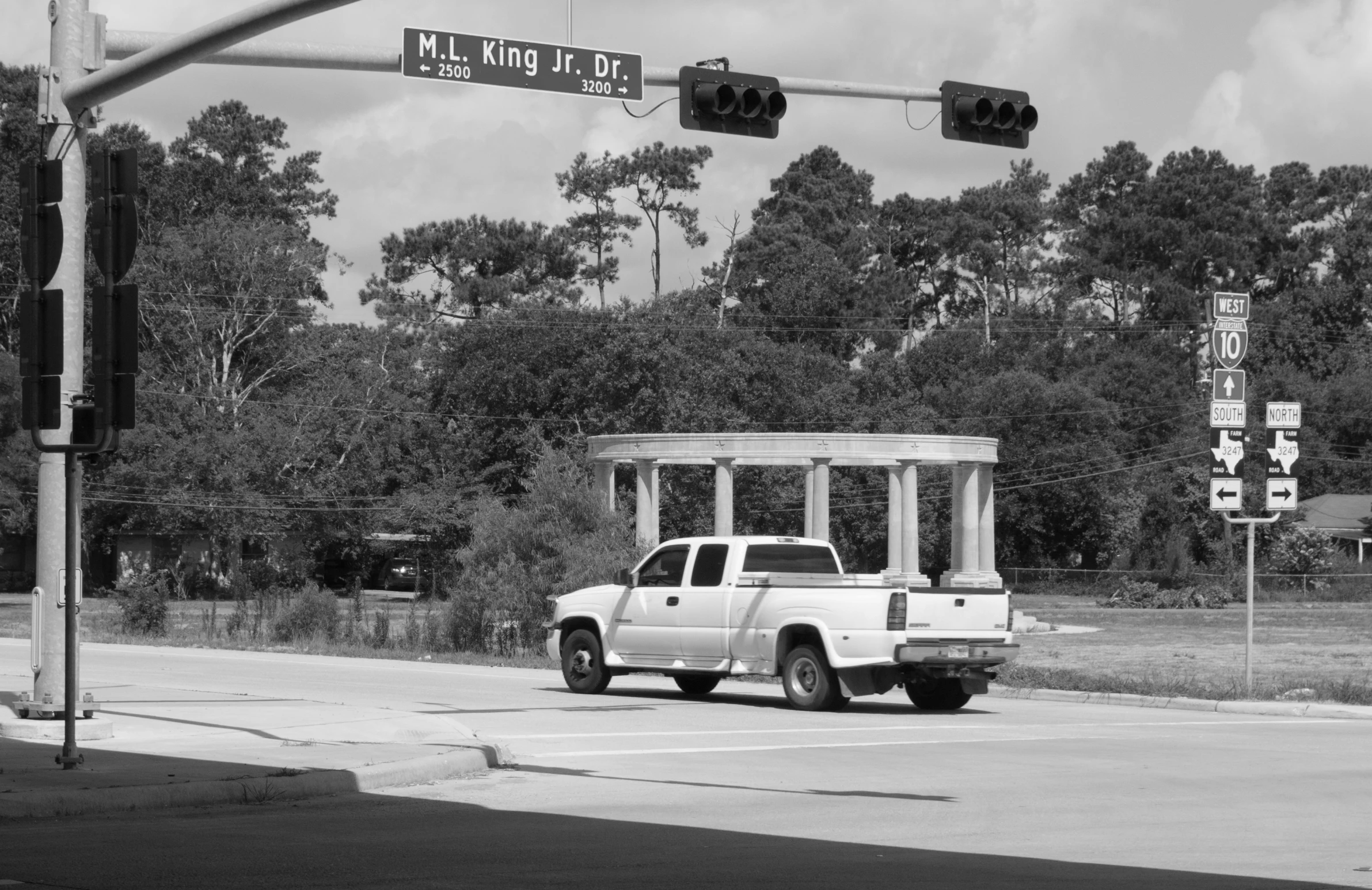 the truck is stopped at a stop light