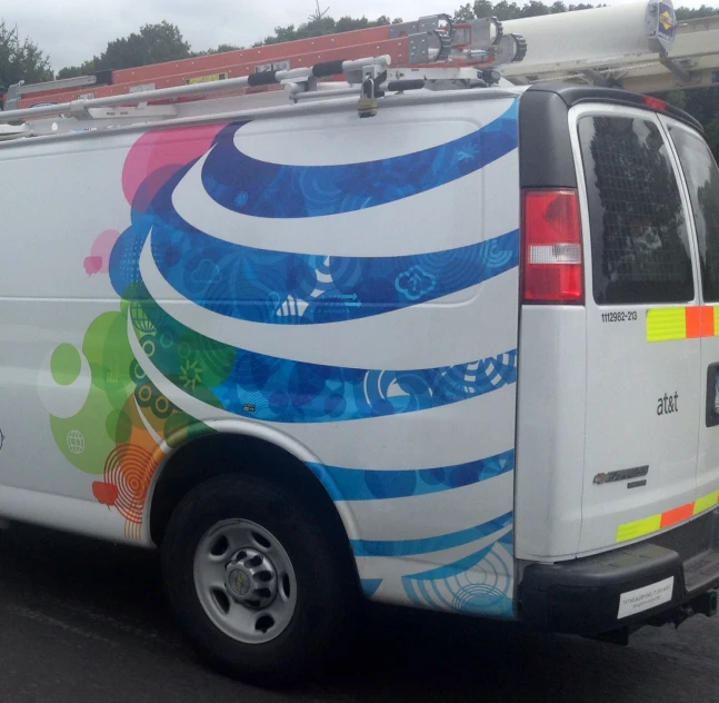 the van has bright designs painted on it