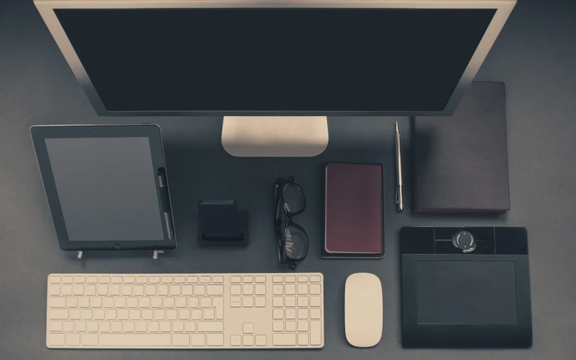 various items are laid out on a table top