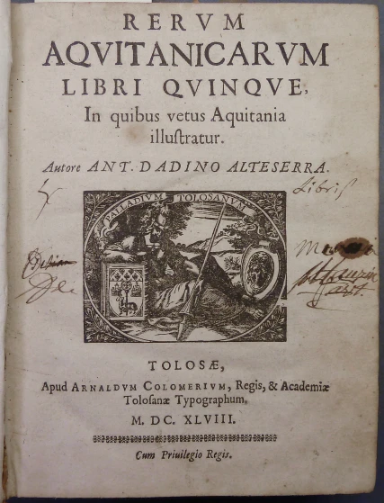 an old book with the title page written
