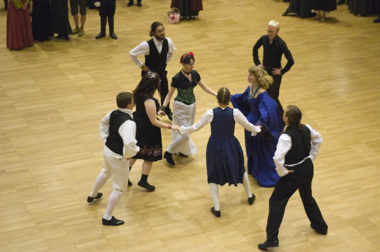 a group of people dancing on a dance floor