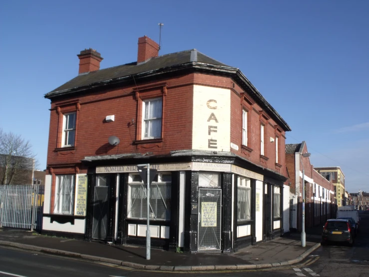 this is an old store front on a quiet street corner