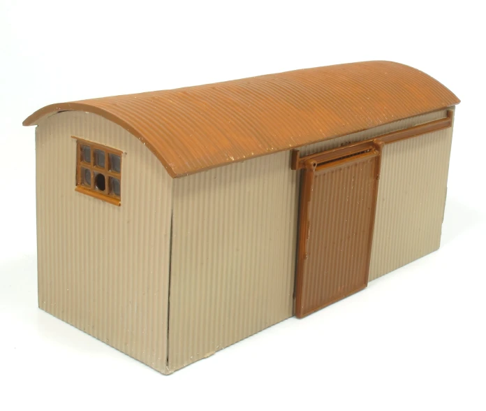 a small wooden shed is shown with a white background